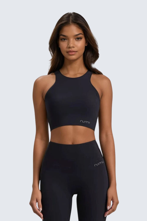 W SunSoft Plush RacerBack Crop Top Bra - Black