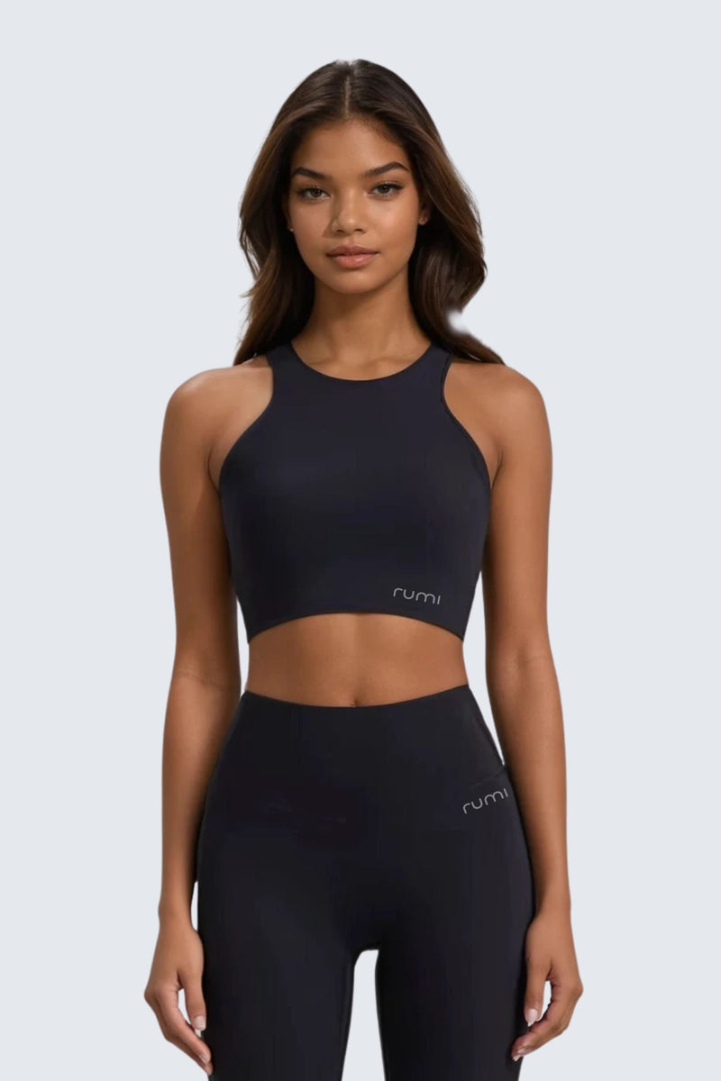 W SunSoft Plush RacerBack Crop Top Bra - Black