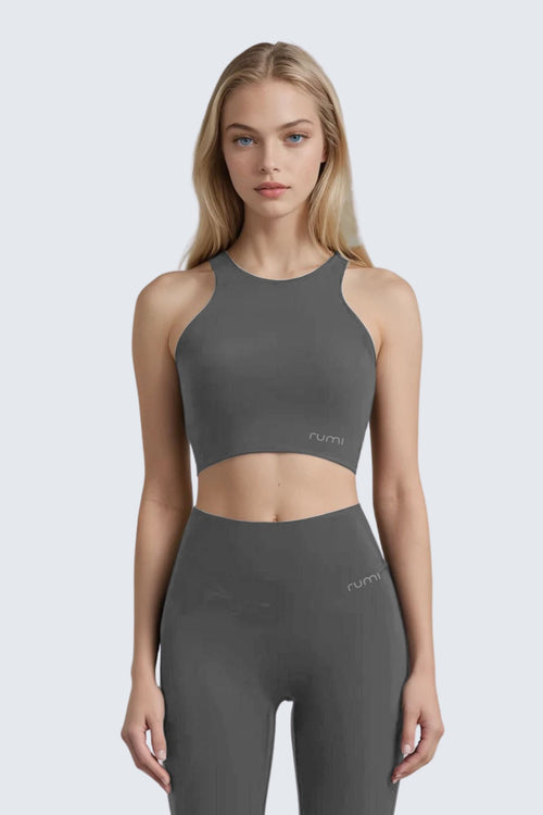 W SunSoft Plush RacerBack Crop Top Bra - Graphite