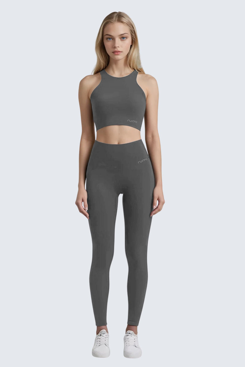 W SunSoft Plush RacerBack Crop Top Bra - Graphite