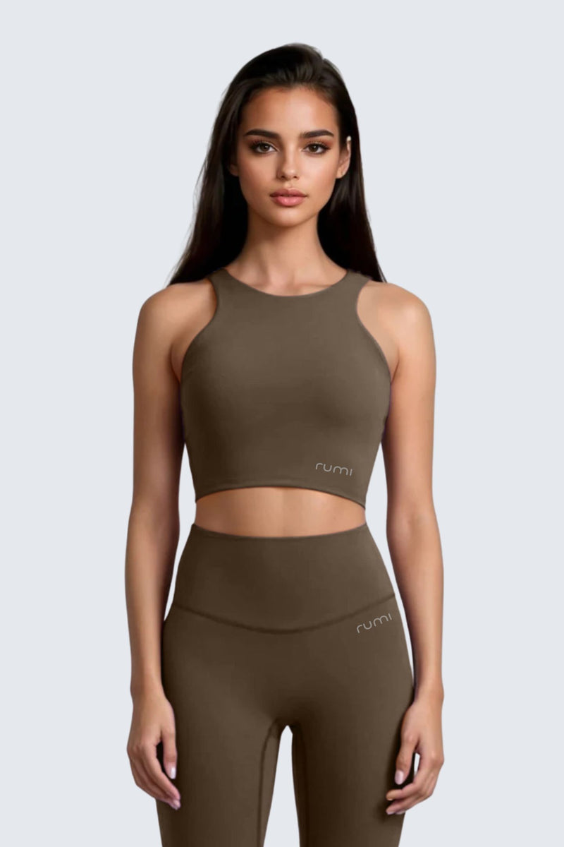W SunSoft Plush RacerBack Crop Top Bra - Wood