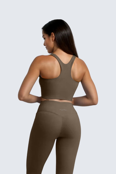 W SunSoft Plush RacerBack Crop Top Bra - Wood