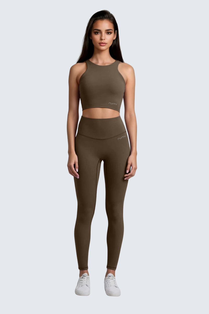 W SunSoft Plush RacerBack Crop Top Bra - Wood
