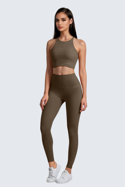 W SunSoft Plush RacerBack Crop Top Bra - Wood