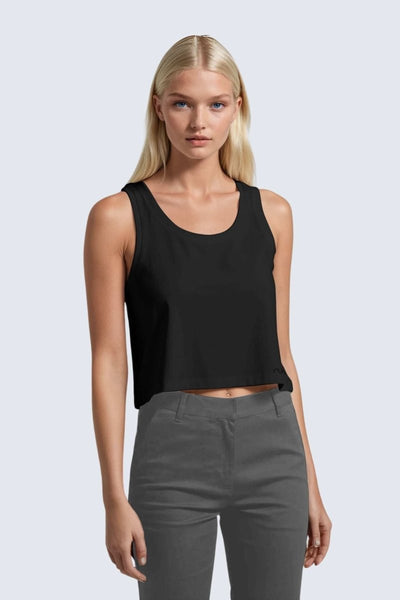Rumi Earth - W Moon Air Cropped Singlet Tank - Black - R131221BKP - Tops