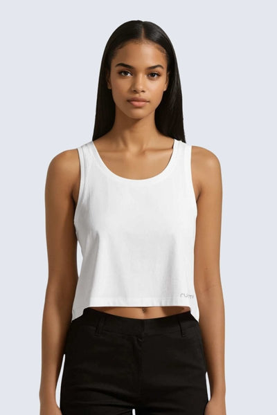 Rumi Earth - W Moon Air Cropped Singlet Tank - Snow - R131221SWP - Tops