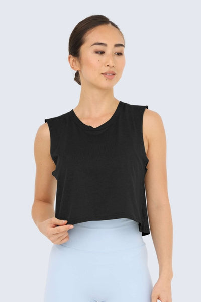 Rumi Earth - W Moon Air Cropped Tank - Black - R131220BKP - Tops