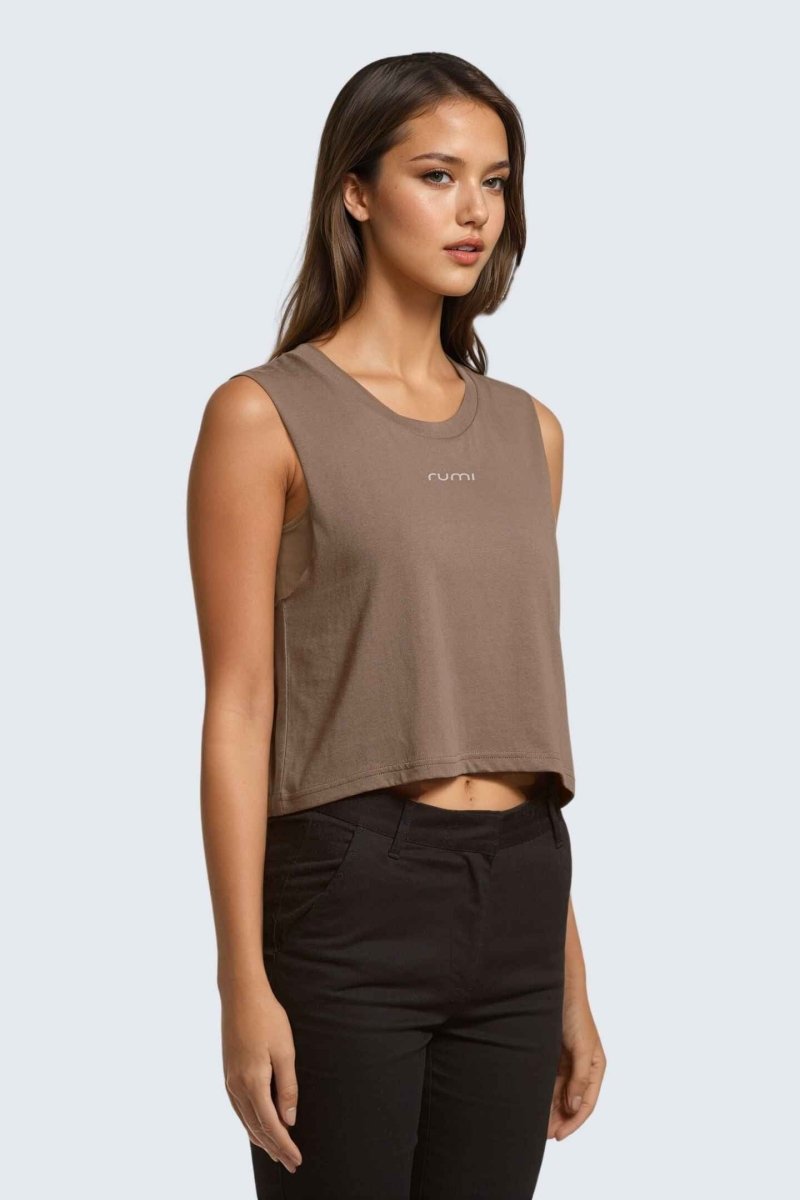 Rumi Earth - W Moon Air Cropped Tank - Wood - R131220WDP - Tops