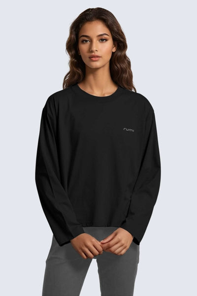 Rumi Earth - W Moon Tee Short Oversize Long - Sleeve - Black - R111124BKP - Tops